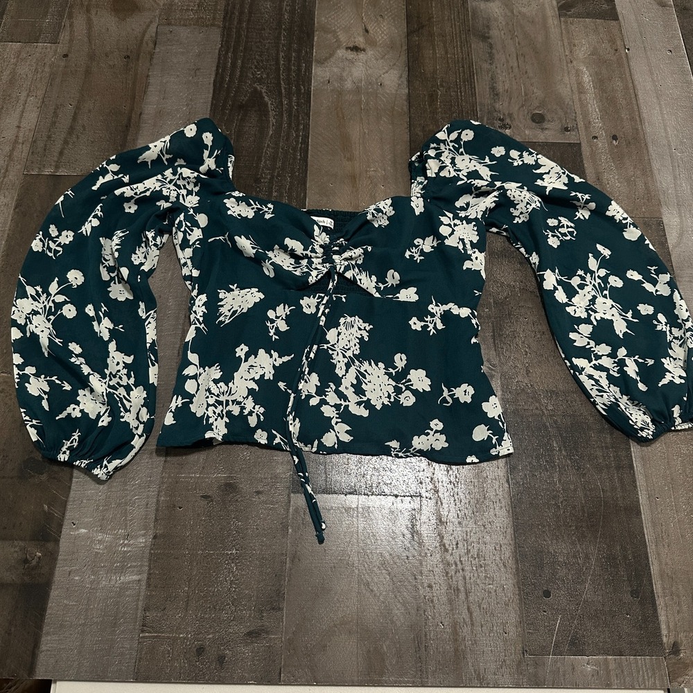 Abercrombie Fitch Womens Medium Long-Sleeve Cinched Front Puff Sleeve Top RV $59